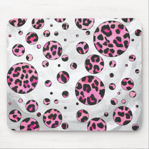 Leopard Polka Dot Black and Hot Pink Print Mouse Pad
