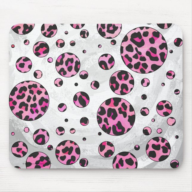 Leopard Polka Dot Black and Hot Pink Print Mouse Pad (Front)