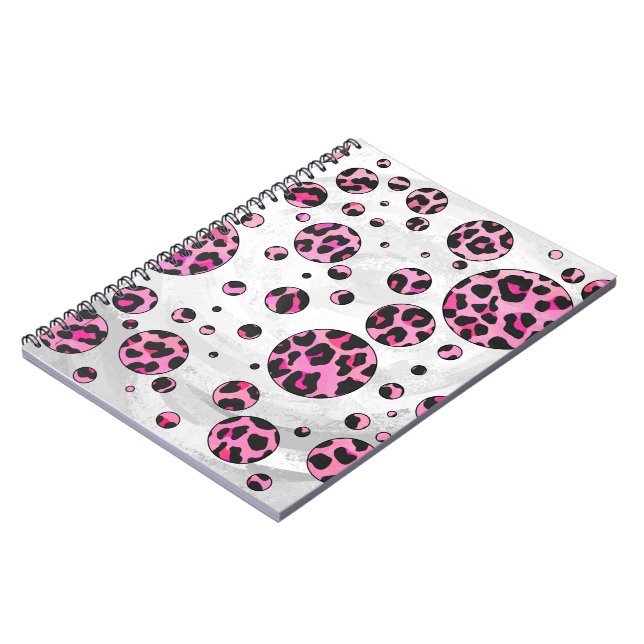 Leopard Polka Dot Black and Hot Pink Print Notebook (Left Side)
