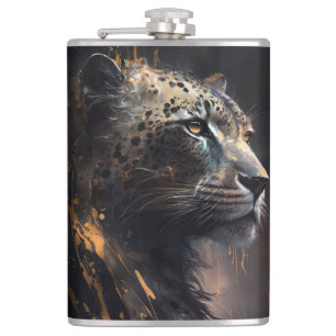 Leopard Portrait Animal Nature Wildlife Dark Paint Hip Flask