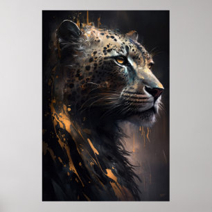 Leopard Portrait Animal Nature Wildlife Dark Paint Poster