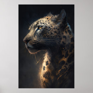 Leopard Portrait Animal Nature Wildlife Dark Paint Poster