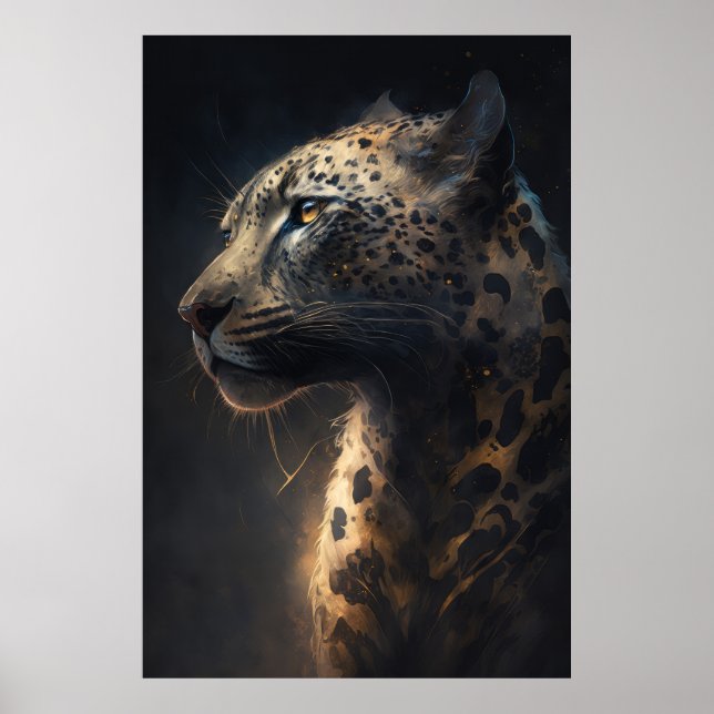 Leopard Portrait Animal Nature Wildlife Dark Paint Poster (Front)