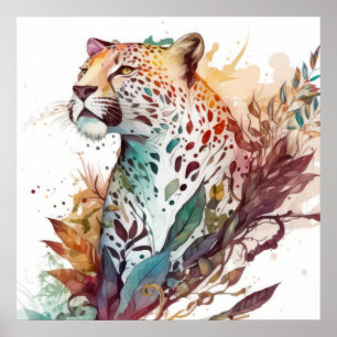 Leopard Portrait Animal Painting Wildlife Outdoors Poster