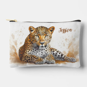 Leopard Portrait Chic Personalised Name Accessory Pouch