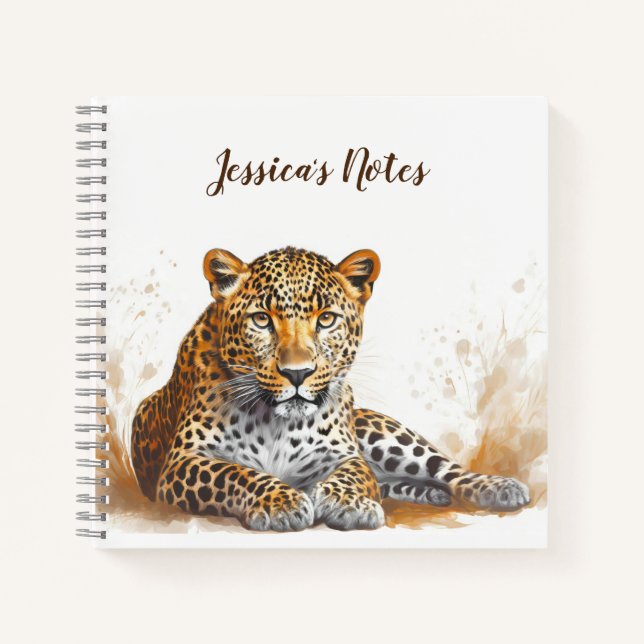 Leopard Portrait Personalised Name Notebook (Front)