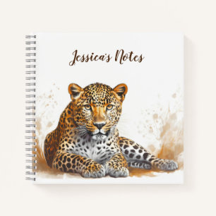 Leopard Portrait Personalised Name Notebook
