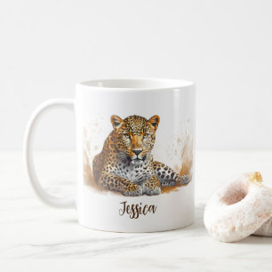 Leopard Portrait Safari Animal Personalised Name Coffee Mug