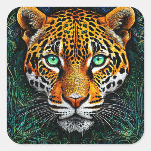 Leopard portrait square sticker