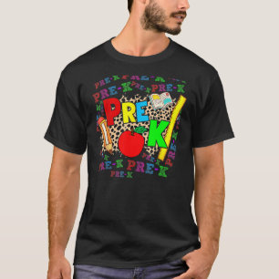 Leopard Pre K Typography Preschool Teacher Back To T-Shirt