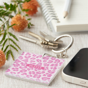 Leopard Preppy Pink Line Key Ring