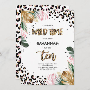Leopard Print 10th Birthday Safari Jungle Party Invitation