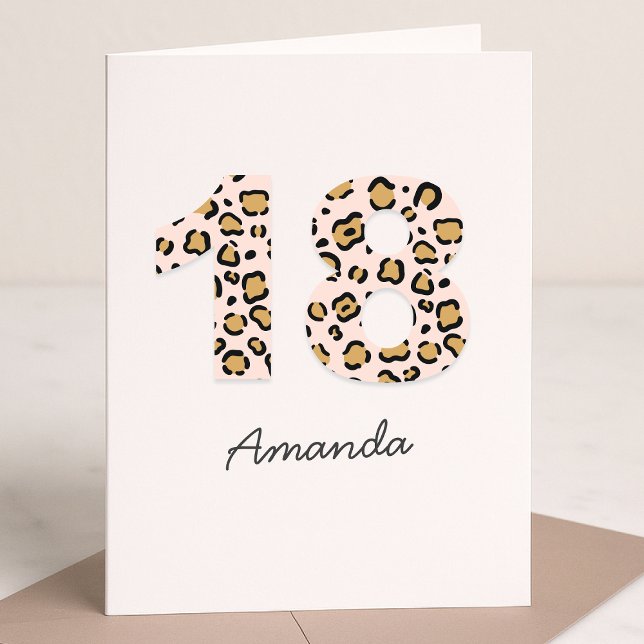 Leopard Print 18 | Modern Cute Name 18th Birthday Card (Creator Uploaded)