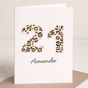 Leopard Print 21   Modern Cute Name 21st Birthday Card