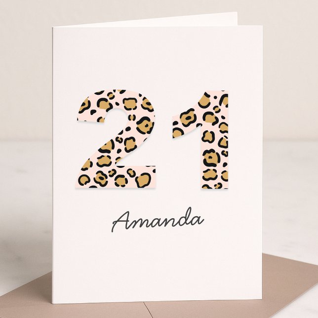 Leopard Print 21 | Modern Cute Name 21st Birthday Card (Creator Uploaded)