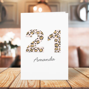 Leopard Print 21   Modern Cute Name 21st Birthday Card