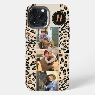 Leopard Print 3 Square Photos Natural Monogrammed iPhone 13 Pro Max Case