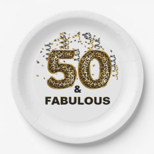 Leopard Print 50 and Fabulous Foil Balloon Paper Plate