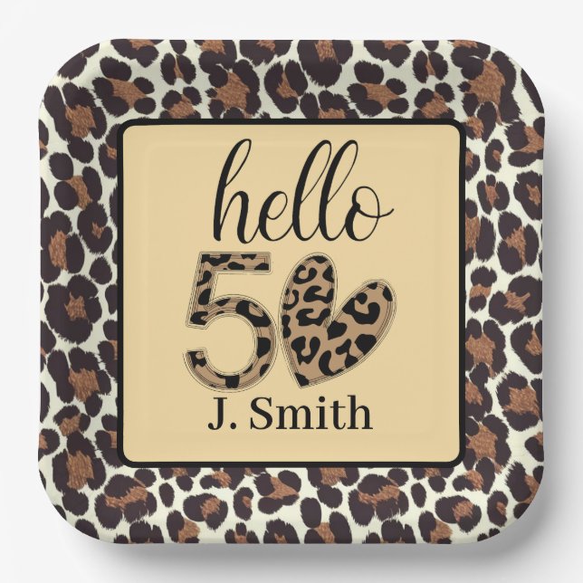 Leopard Print 50th Birthday Paper Plates - Custom  (Front)