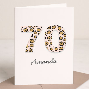 Leopard Print 70 Modern Cute Name 70th Birthday Card