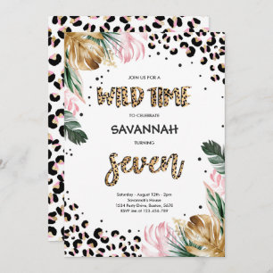 Leopard Print 7th Birthday Safari Jungle Party Invitation