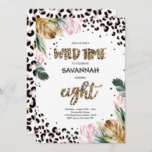 Leopard Print 8th Birthday Safari Jungle Party Invitation