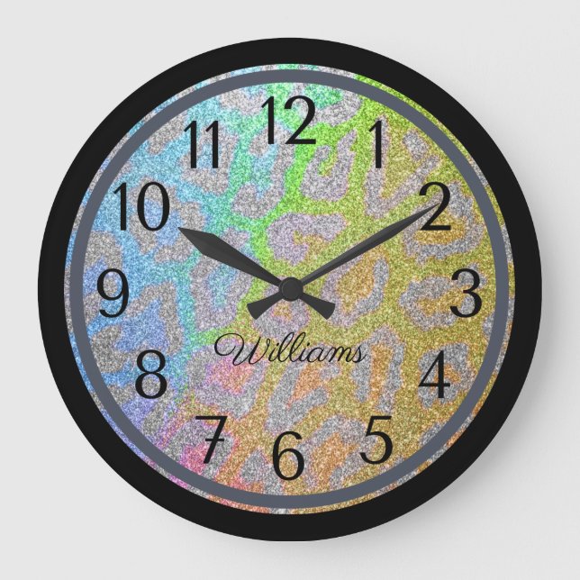 Leopard Print Abstract Rustic Large Clock (Front)