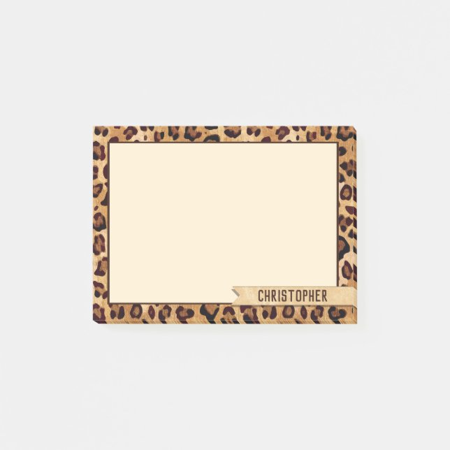 Leopard Print Add Your Name Border Post-it Notes (Front)