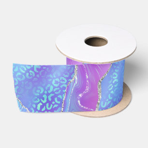 Leopard Print Agate   Glam Abstract Stone Pattern Satin Ribbon