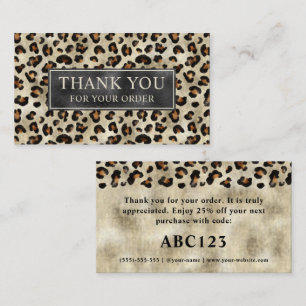 Leopard Print And Black Faux Foil Thank You Business Card