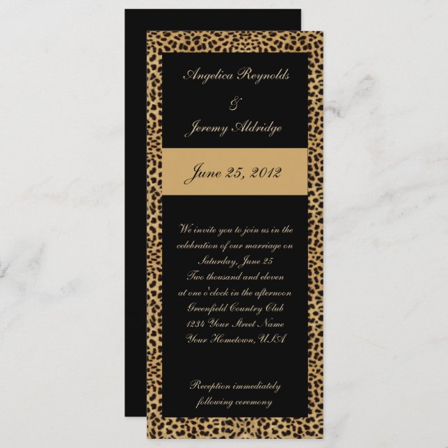 Leopard Print and Black Wedding Invitation (Front/Back)