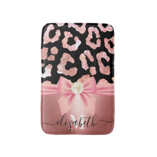 Leopard Print and Bow Bath Mat