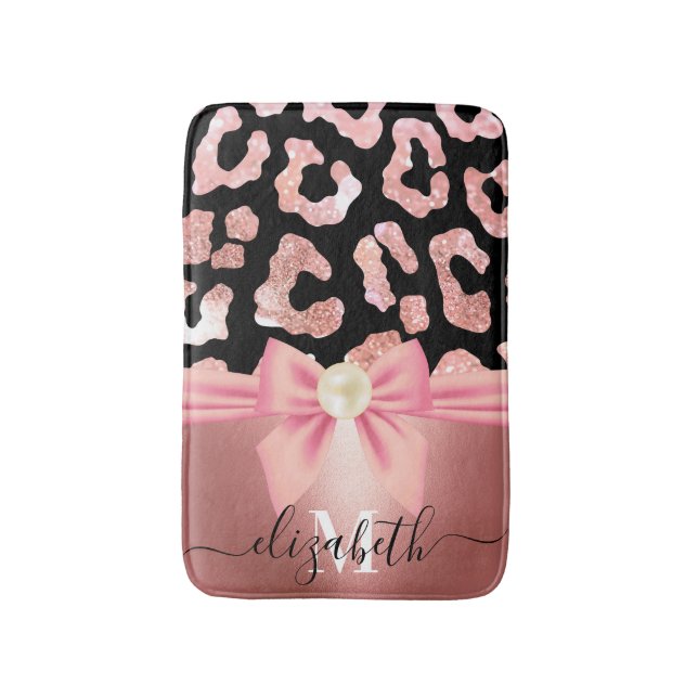 Leopard Print and Bow Bath Mat (Front Vertical)