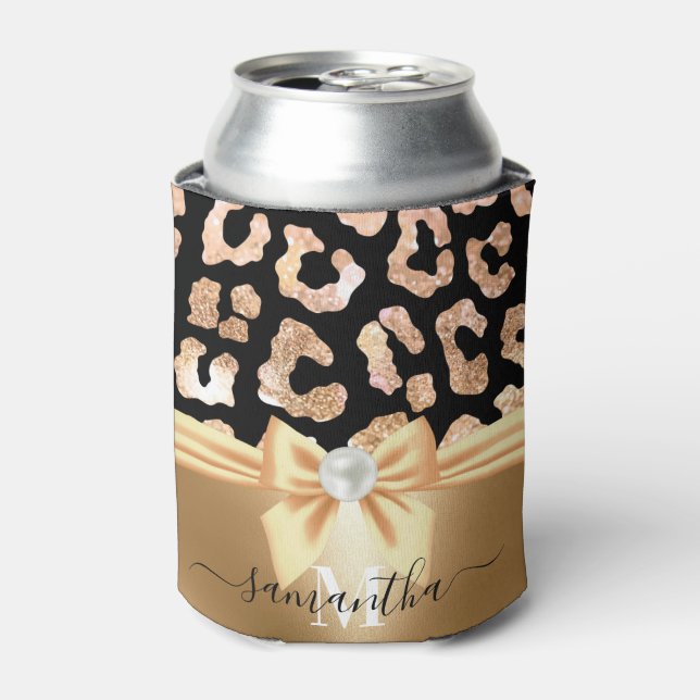 Leopard Print and Bow Can Cooler (Can Front)