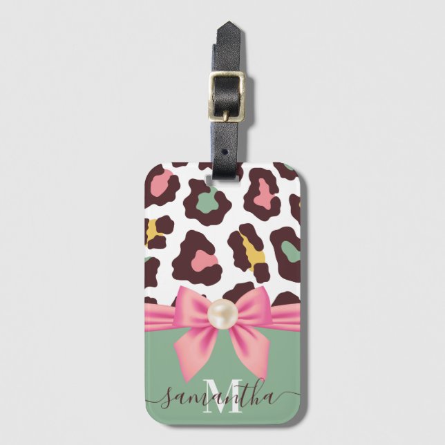 Leopard Print and Bow Luggage Tag (Front Vertical)