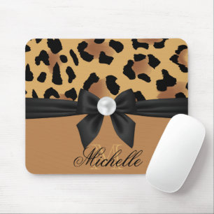 Leopard Print and Bow Mouse Pad