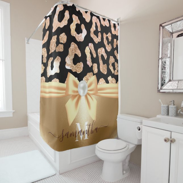 Leopard Print and Bow Shower Curtain (In Situ)