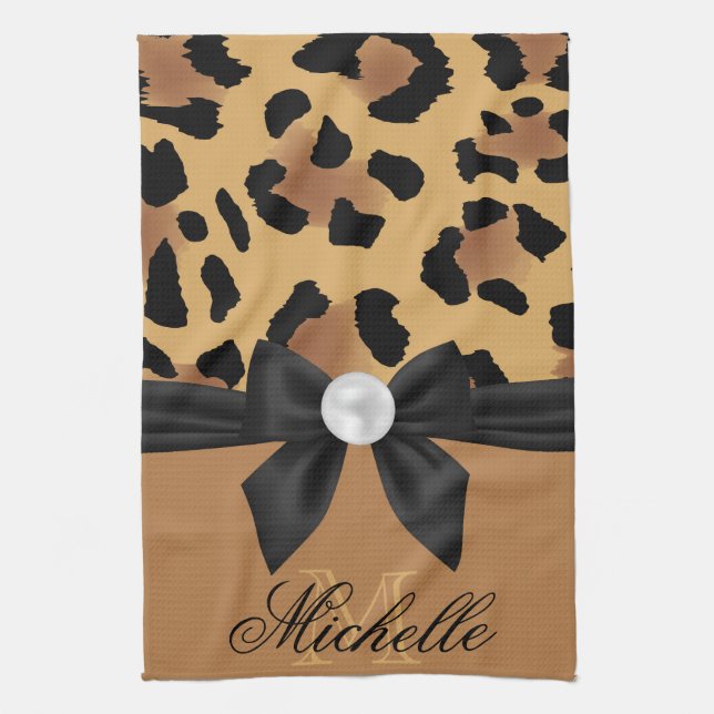 Leopard Print and Bow Tea Towel (Vertical)