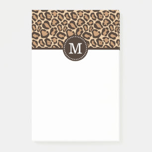 Leopard Print and Brown Custom Monogram Post-it Notes