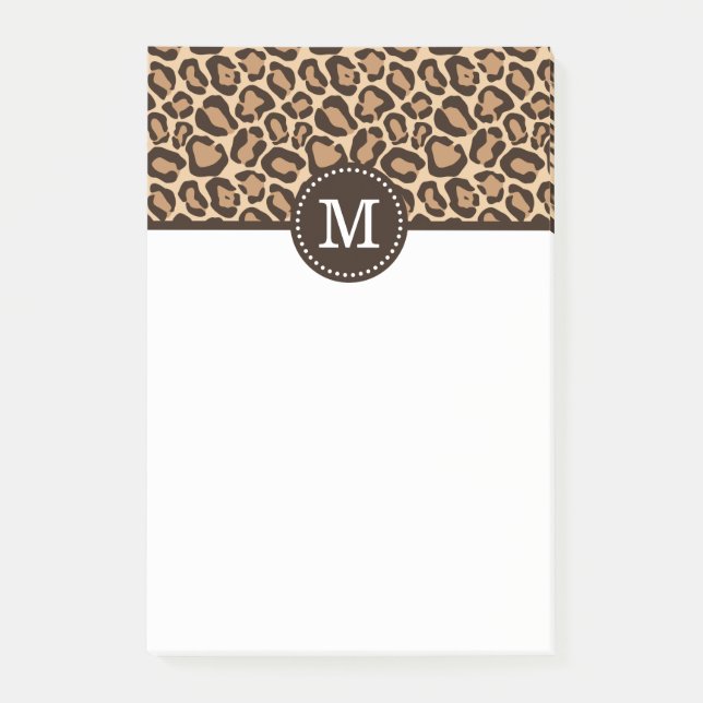 Leopard Print and Brown Custom Monogram Post-it Notes (Front)