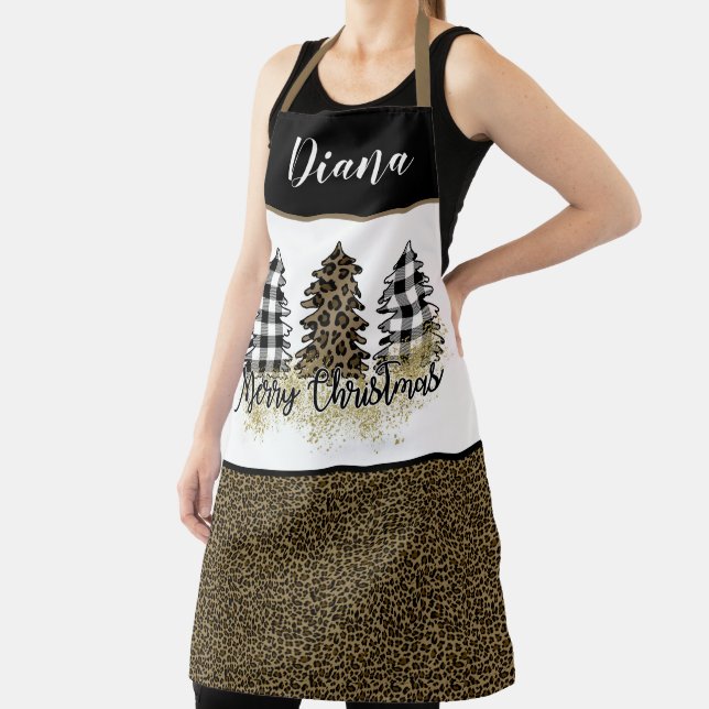 Leopard print and Christmas trees Apron (Insitu)
