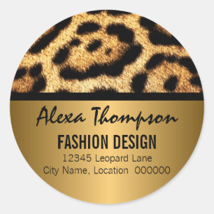 Leopard Print and Gold Look Classic Round Sticker