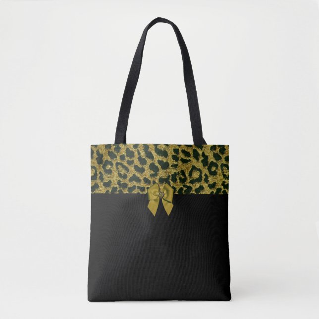 Leopard Print and Jewelled Bow Tote Bag (Front)