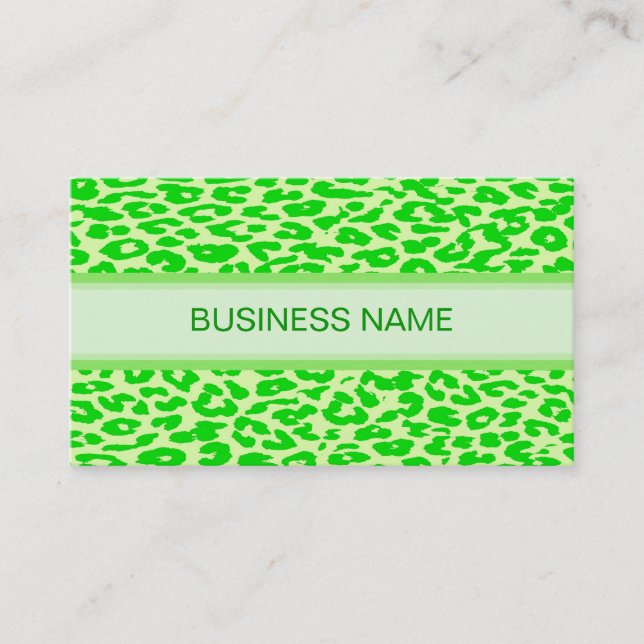 Leopard Print and Plain Lime Green Business Card (Front)