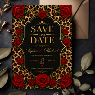 Leopard Print and Red Rose  Save The Date