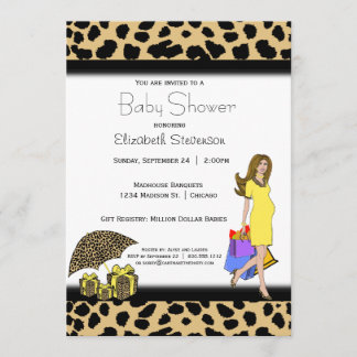 Leopard Print And Yellow Shopping Mummy Invitation