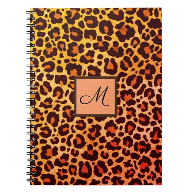 Leopard Print Animal Cheetah orange Monogram Notebook (Front)