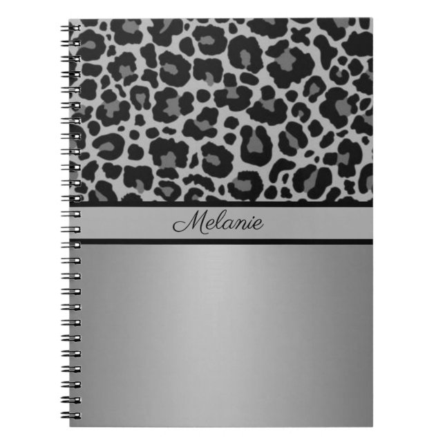 Leopard Print Animal Cheetah Silver Grey Trendy Notebook (Front)