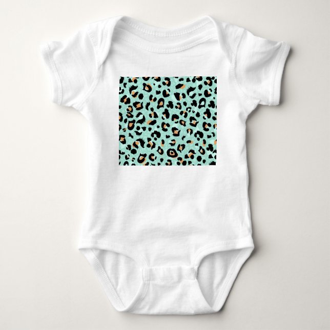 Leopard print, animal pattern baby bodysuit (Front)