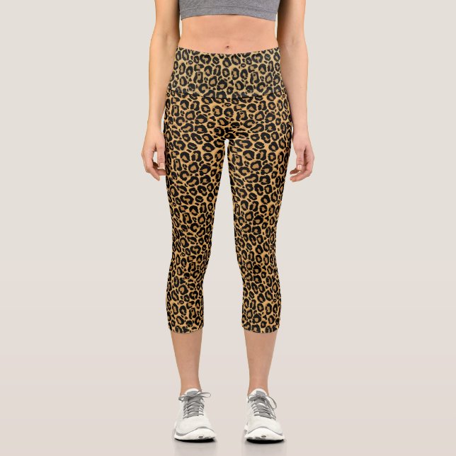 Leopard Print Animal Pattern Capri Leggings (Front)